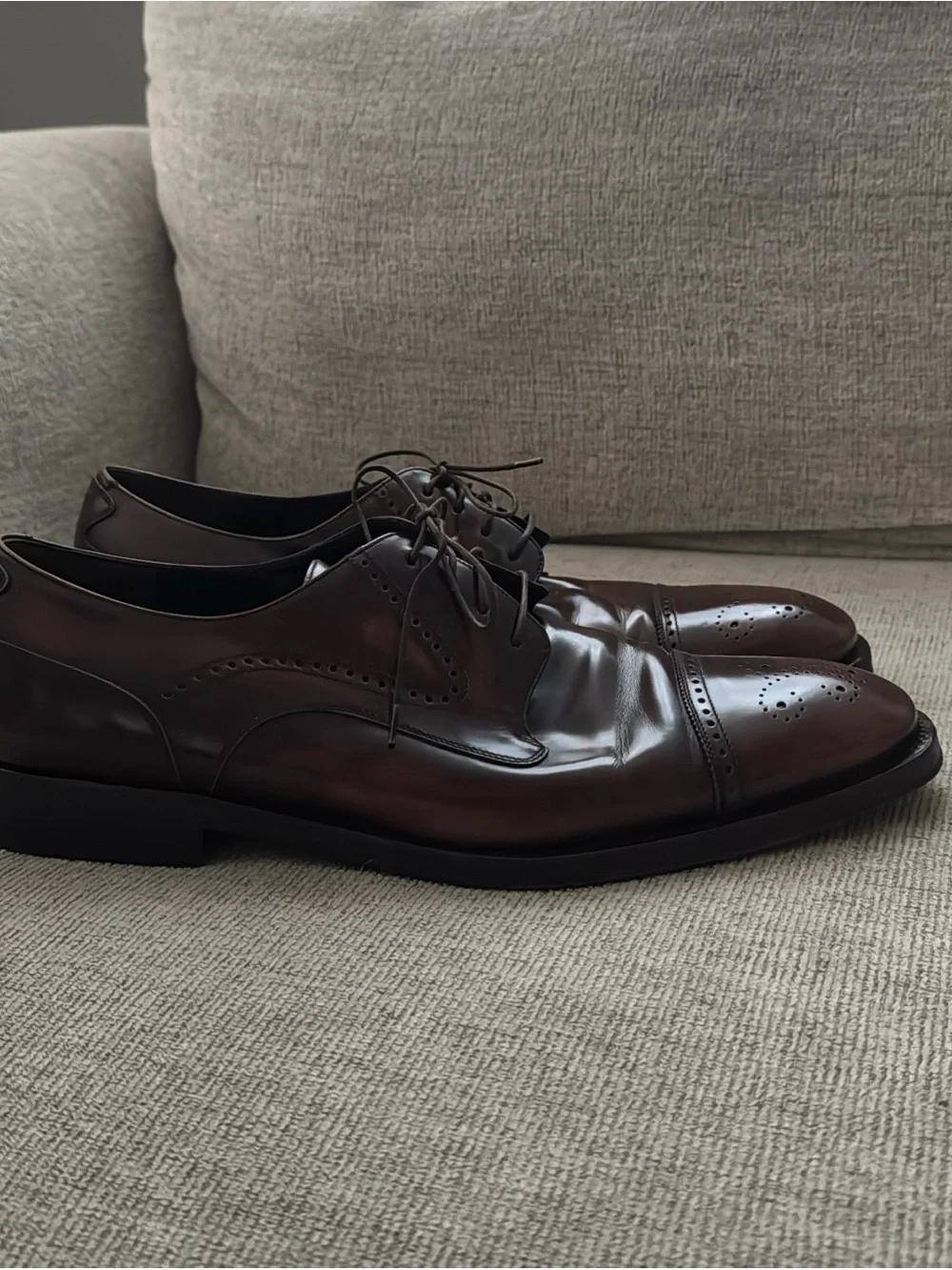 Salvatore Ferragamo Men’s Dark Brown Leather Cap-Toe Derby Shoes